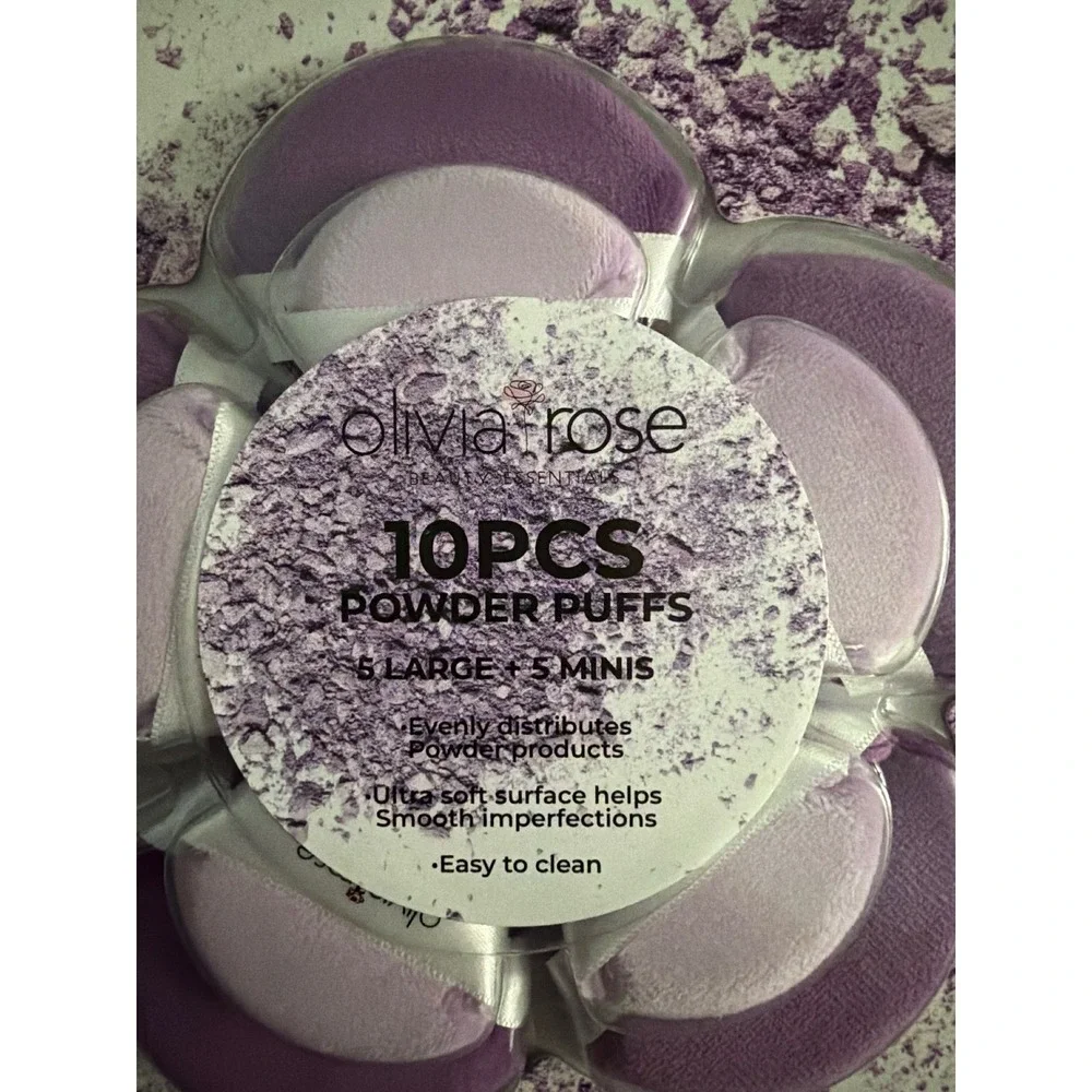 Olivia Rose 10 Piece Powder Puffs Set 5 Large 5 Mini‎ Purple Makeup Applicators